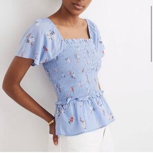 Madewell Smocked Flutter-Sleeve Top in Aloha Floral